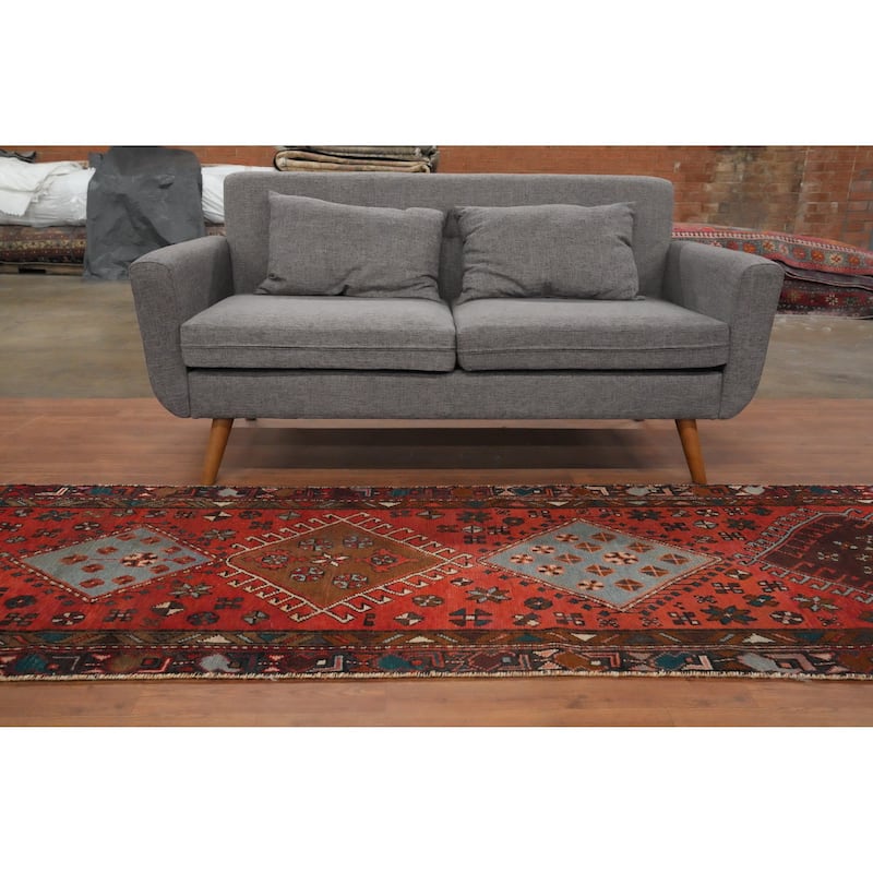 Hand Knotted Oriental 100% Wool Carpet Traditional Tribal Oranges & Rust Hamedan Runner Rug - 10' 1'' X 2' 11''