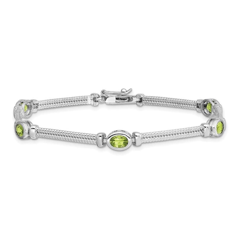 Curata 925 Sterling Silver 7" Genuine Peridot Double Cable Bracelet 7 Inch