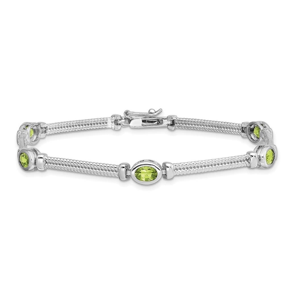 Curata 925 Sterling Silver 7" Genuine Peridot Double Cable Bracelet 7 Inch