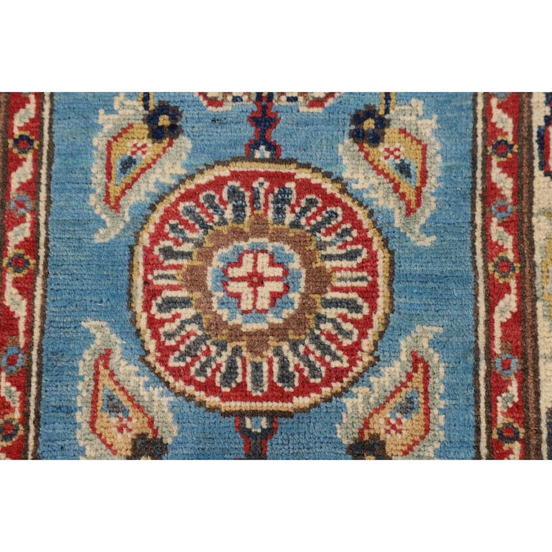 Light Blue Kazak Runner Rug Hand-Knotted Wool Carpet - 2'1" x 5'8"