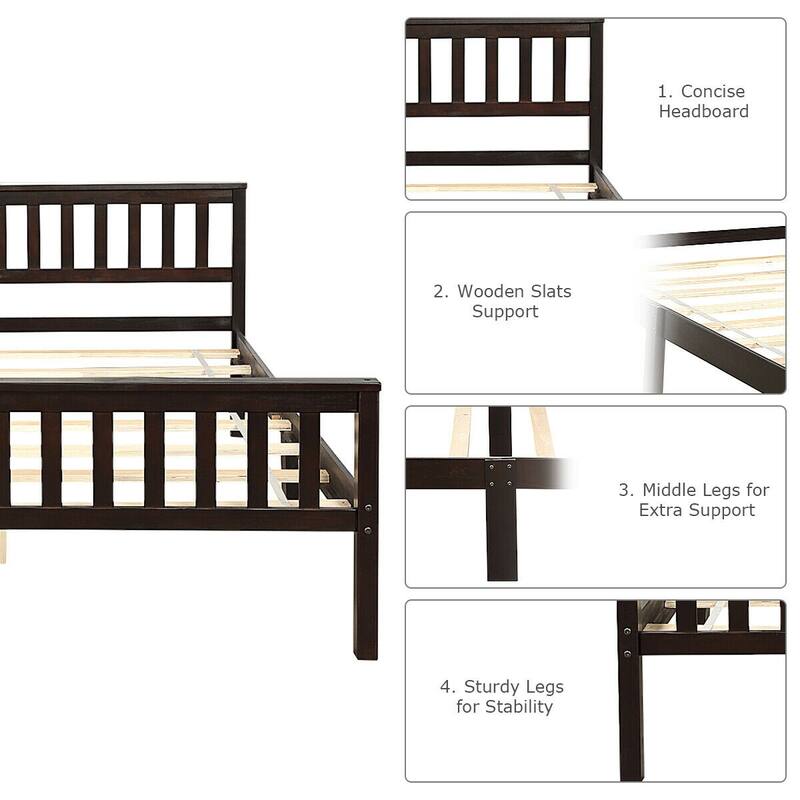 Gymax Wood Bed Frame Wood Slats Support Platform W/ Headboard - See Details