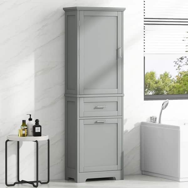 slide 2 of 58, GDFStudio - Rowan Tall Freestanding Bathroom Storage Cabinet with Two-Sized Drawers and Adjustable Shelf