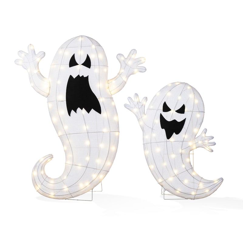 Glitzhome 3ft Lighted Halloween Ghosts Family Outdoor Décor with Warm white LEDs