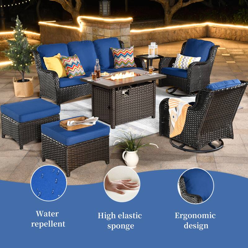 OVIOS 7-piece Patio Swivel Chair Set with 42" Fire Table