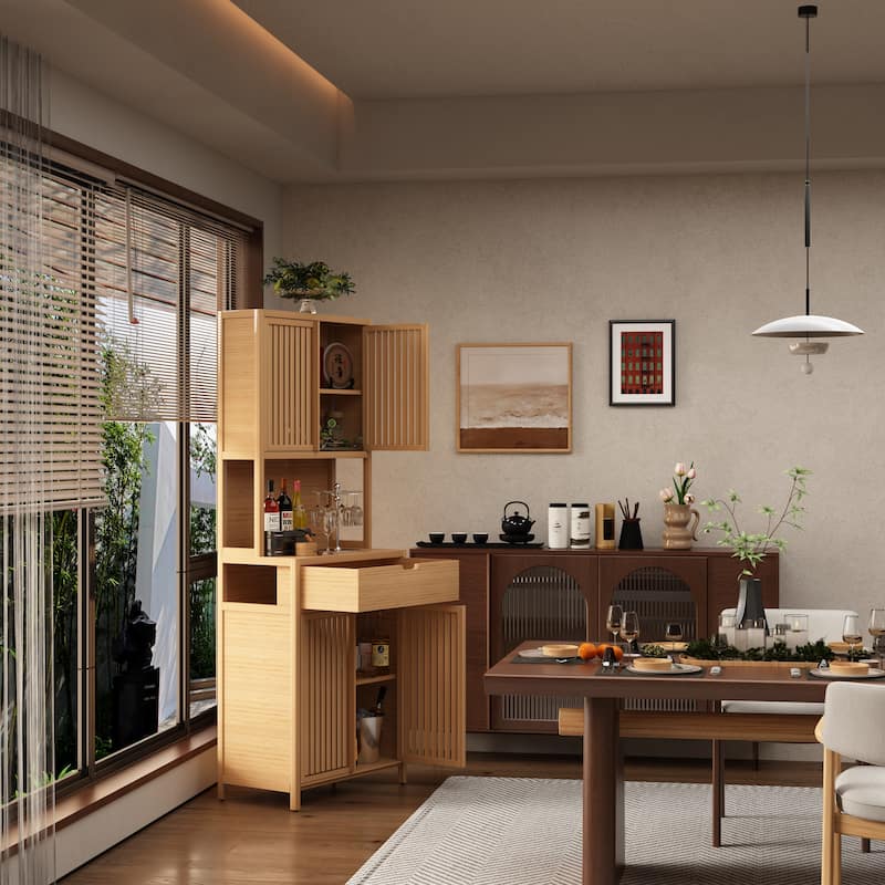 double-door bamboo high-capacity storage cabinet for main living spaces such as dining rooms, bedrooms, and living room