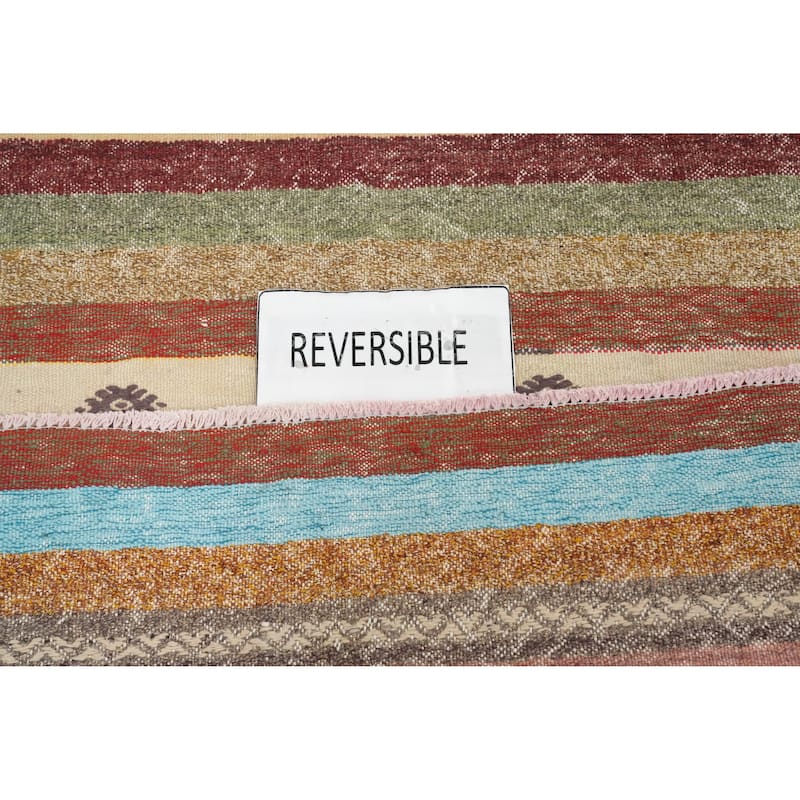 Hand Woven Oriental 100% Wool Carpet Southwestern Tribal Multi-Colored Kilim Area Rug - 9' 11'' X 5' 11''