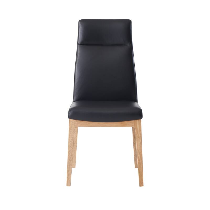 Raquan Black Leather & Walnut Finish Side Chair (Set of 2)