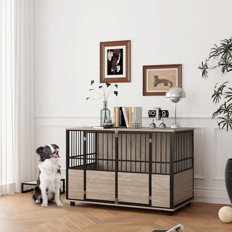 Living Room Dog Kennel Dog Room Side Table Nightstand with Raised Base and Two Front Doors Dog House Dog Crate