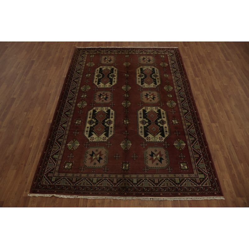 Hand Knotted Oriental 100% Wool Carpet Traditional Geometric Oranges & Rust Balouch Area Rug - 9' 9'' X 6' 7''