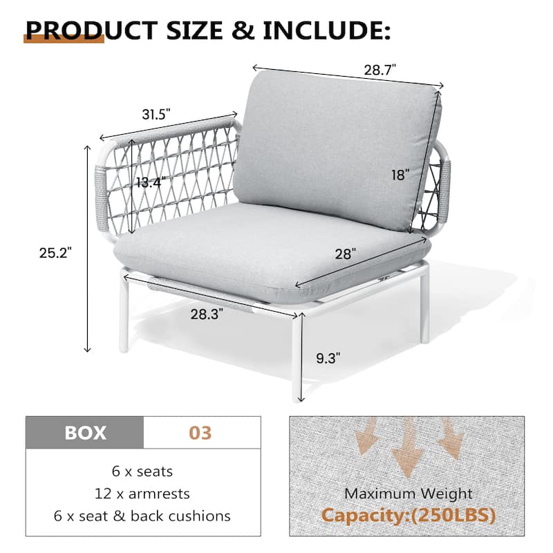Pellebant Outdoor Patio Aluminum PE Rattan Sectional Sofa Conversation Seating Set with Cushions