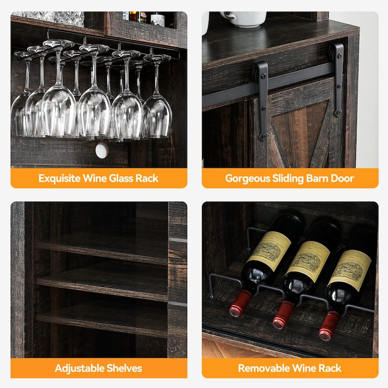 Farmhouse Wine Cabinet Kitchen Buffet with Wine Rack - 15.7"D x 47.2"W x 69.6"H