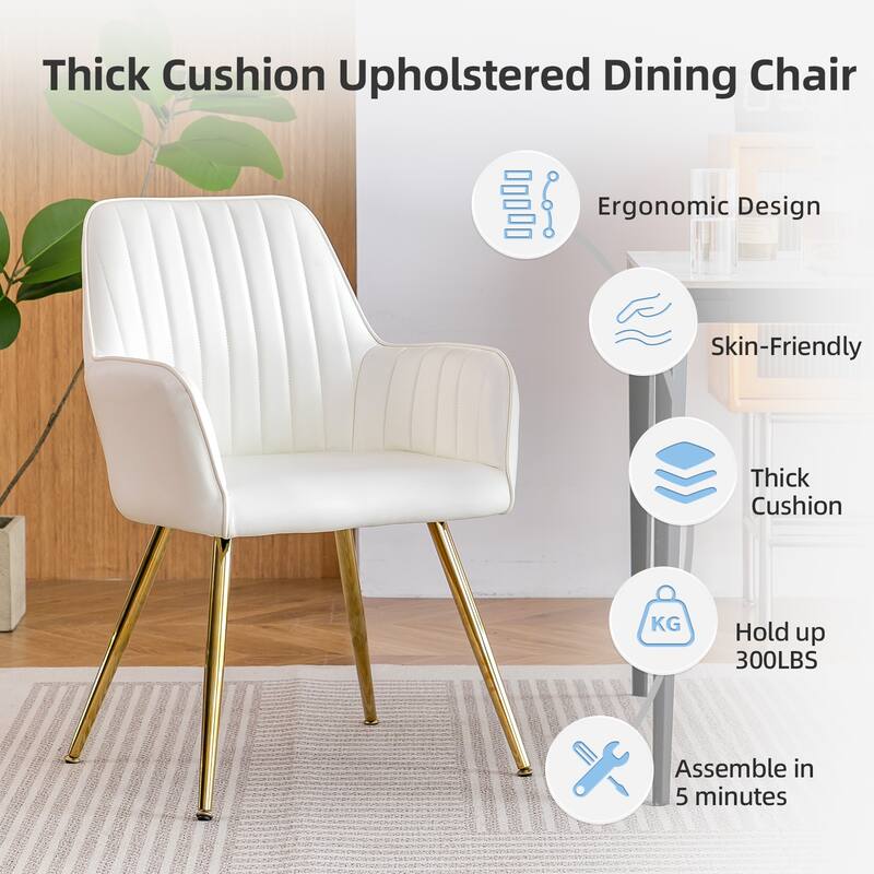 Faux Leather Dining Chair Set of 2 - Modern Mid-Back Accent Chairs with Gold Plating Legs - Upholstered Chairs (Set of 2)