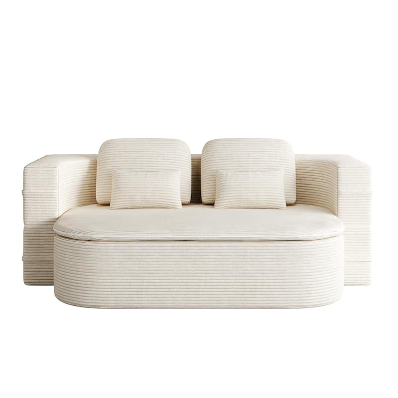GDFStudio - Lysander Corduroy Foldable Sleeper Sofa Bed with Multi Functional Blanket