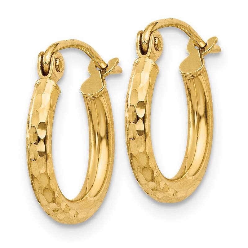 Curata 14k Yellow Gold Sparkle Cut Round Tube Hoop Earrings - 13x13mm