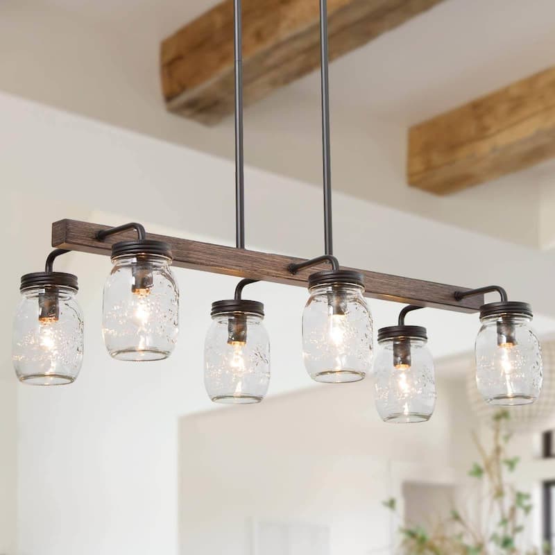 Modern Farmhouse 6-Light Glass Chandelier Kitchen Island Light - L27.5" x W11"x H 71.5"