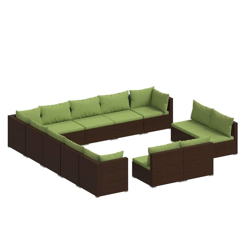 vidaXL Patio Lounge Set with Cushions Brown Poly Rattan - 27.6" x 27.6" x 24" - 27.6" x 27.6" x 24"