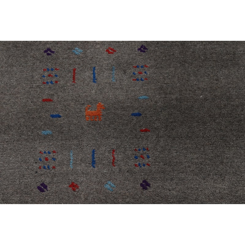 Hand Knotted Oriental 100% Wool Carpet Tribal Animal Pictorial Greys & Charcoal Gabbeh Area Rug - 10' 1'' X 8' 1''