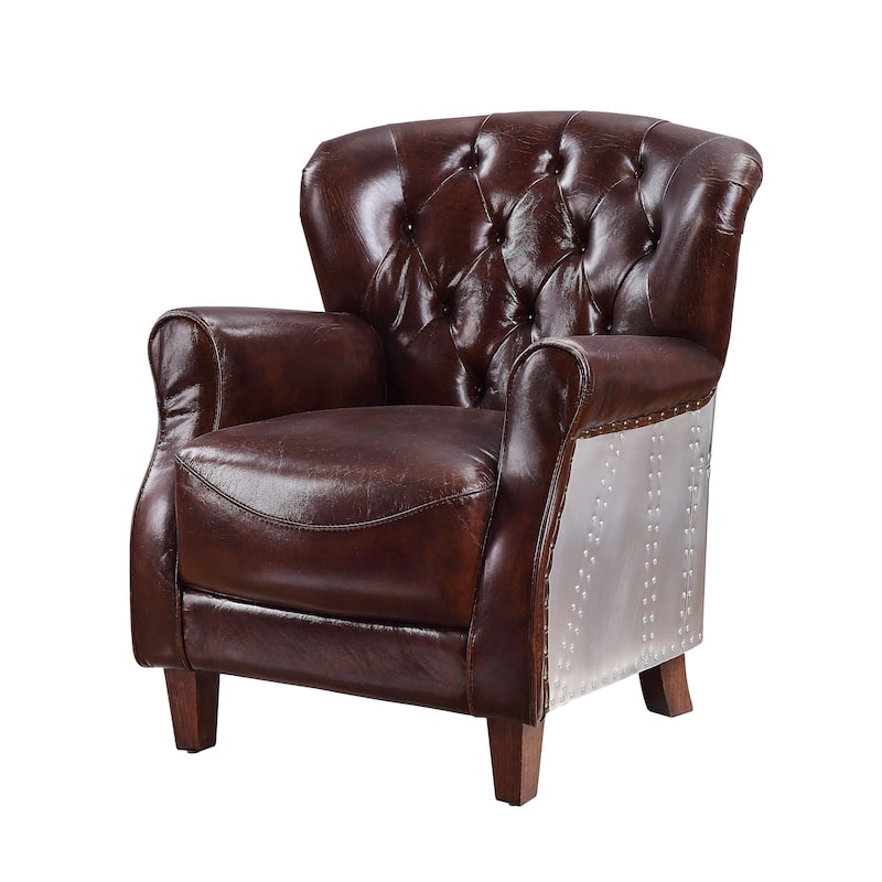 Bailee Vintage Brown Button-Tufted Accent Chair with Nailheads