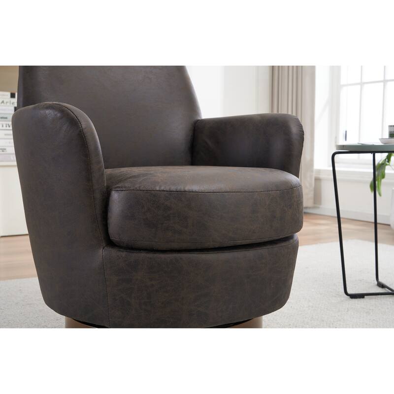 PU Leather Upholstered Swivel Barrel Chair, Ergonomic Single Sofa Chair, Lounge Reading Chair with Stainless Steel Base