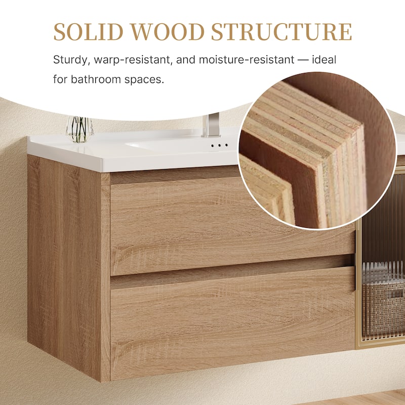 35.8" Single Bathroom Vanity with Sink, Glossy Stone Table top, Not Assembled need - 36"