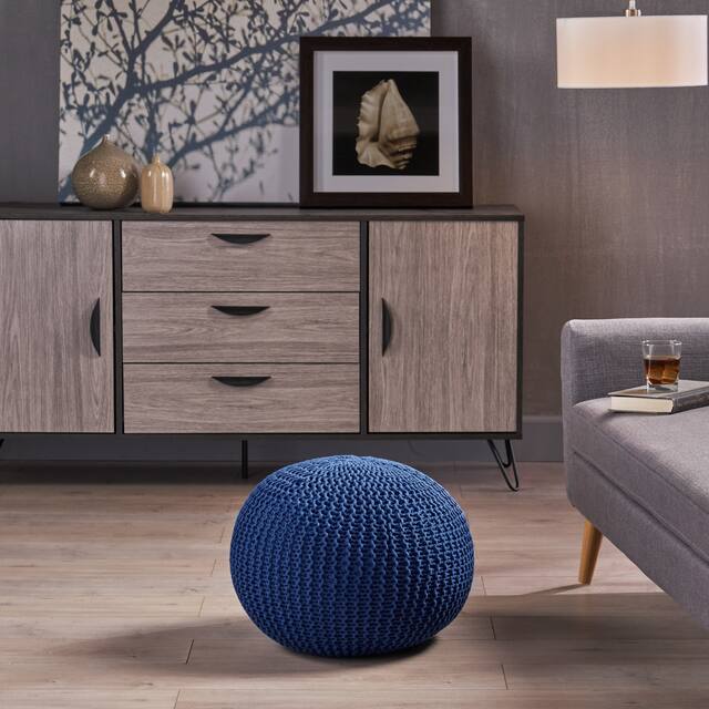 Abena Knitted Cotton Pouf by Christopher Knight Home - Navy