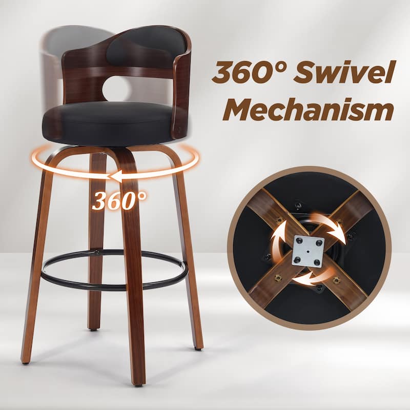 26"/29" Swivel Faux Leather Upholstered Bentwood Counter or Bar Height Stools, Set of 2/4