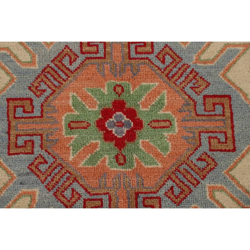 Oriental / Geometric Kazak Area Rug Hand-Knotted Wool Carpet - 6'6" x 9'8"