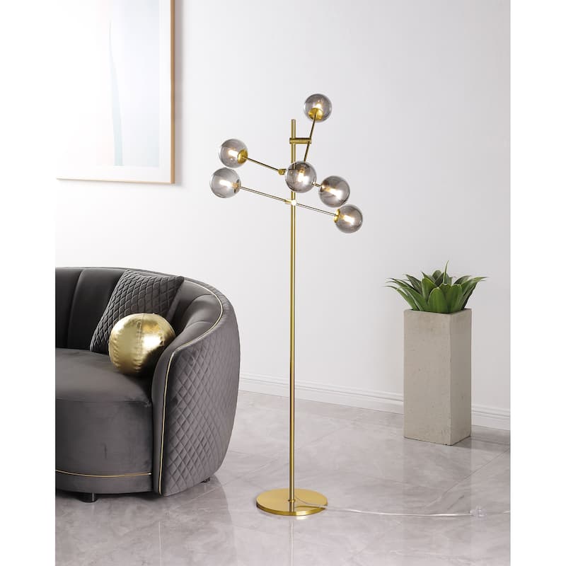Exline 62-Inch Molecular Smoked Orb Metal Floor Lamp Gold