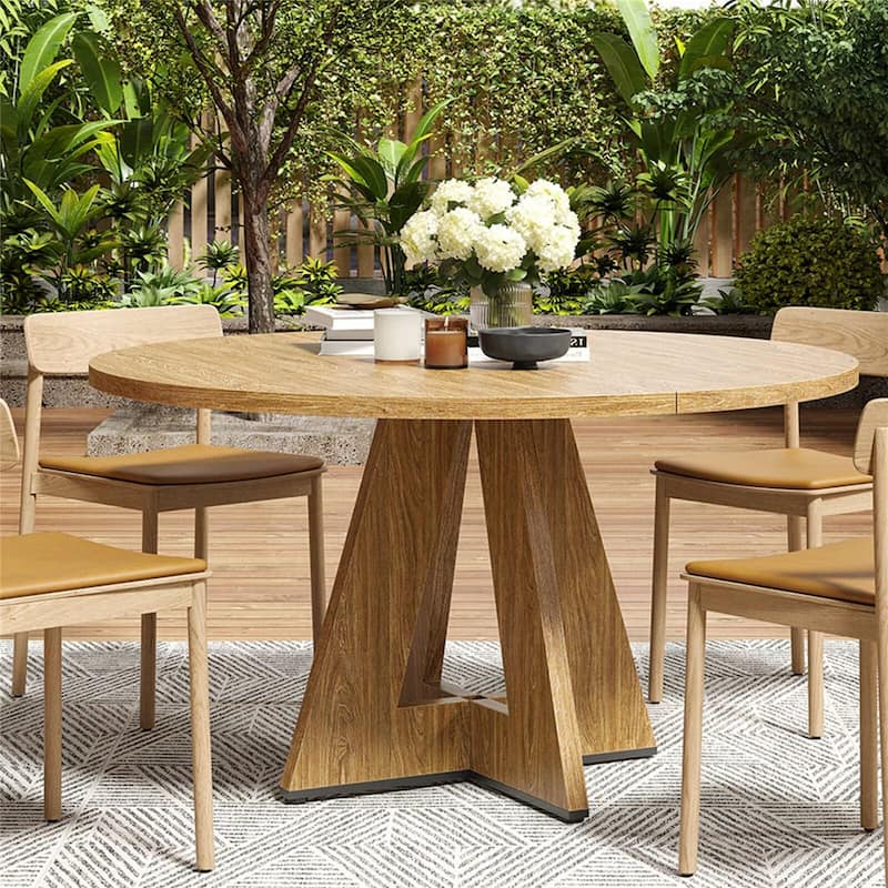 47" Large Round Dining Table with Sturdy Metal Base for 4-7 People