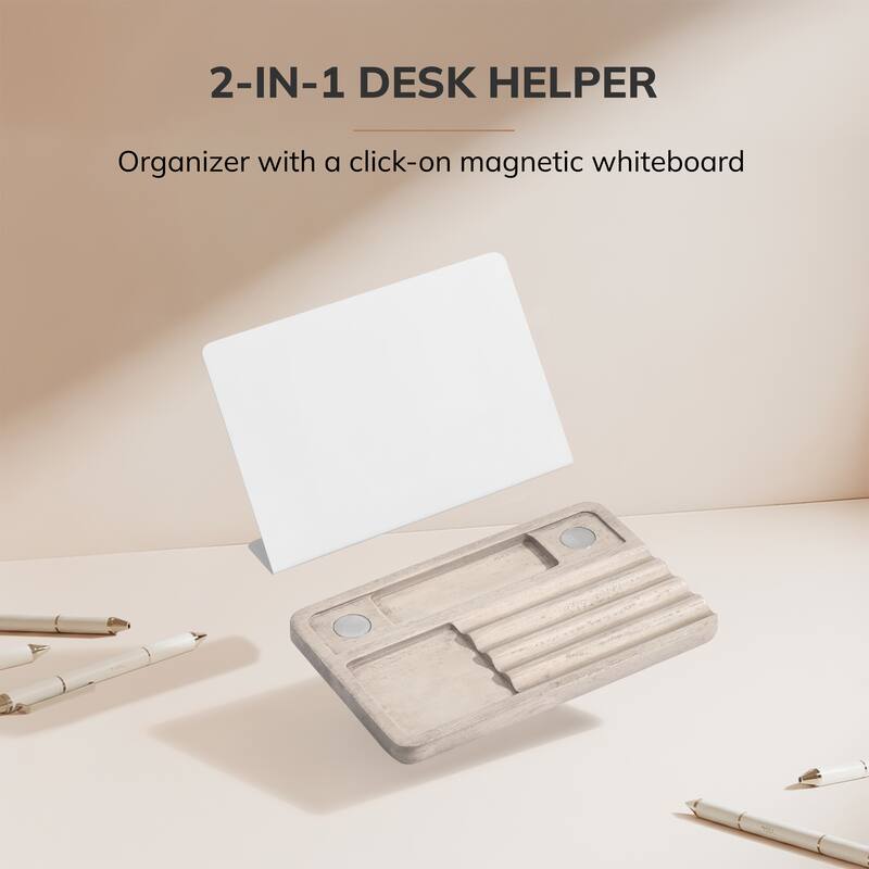 Jani Wooden Desk Organizer with Magnetic Whiteboard - Solid Wood, Hidden Storage & Anti-Skid Base for Home, Office & Workspaces