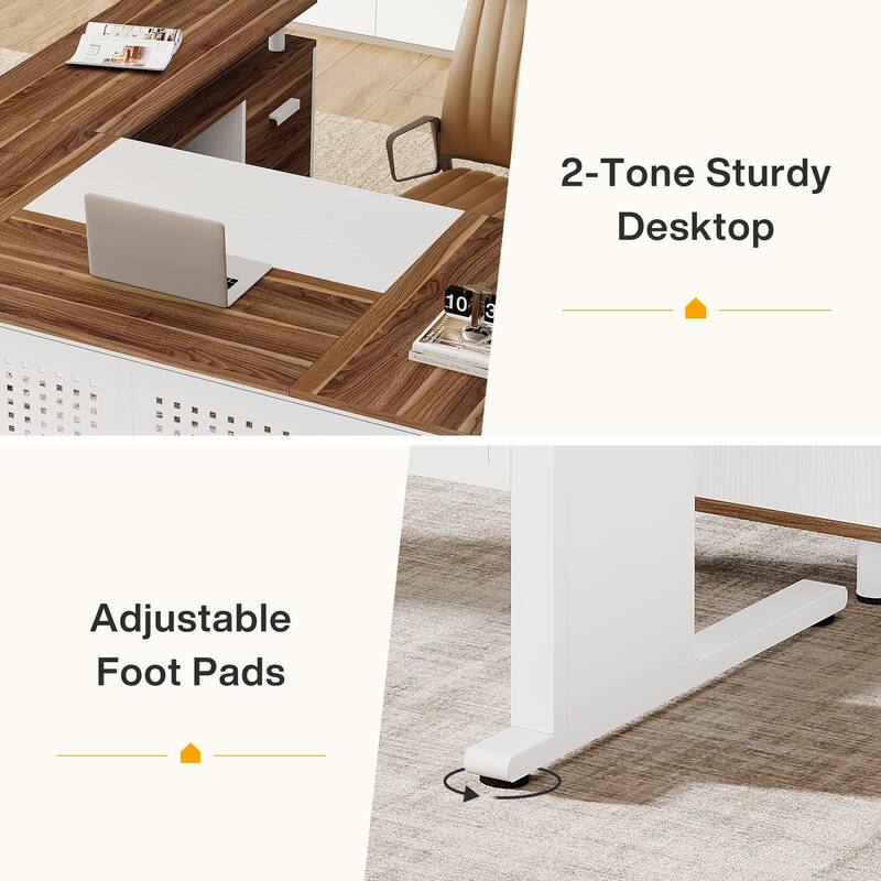 63-Inch L-Shaped Executive Desk with Storage Shelves