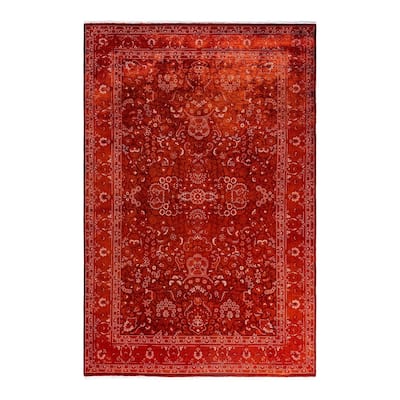 Fine Vibrance One-of-a-Kind Hand-Knotted Area Rug - Orange, 6' 1" x 9' 0" - 6' 1" x 9' 0"