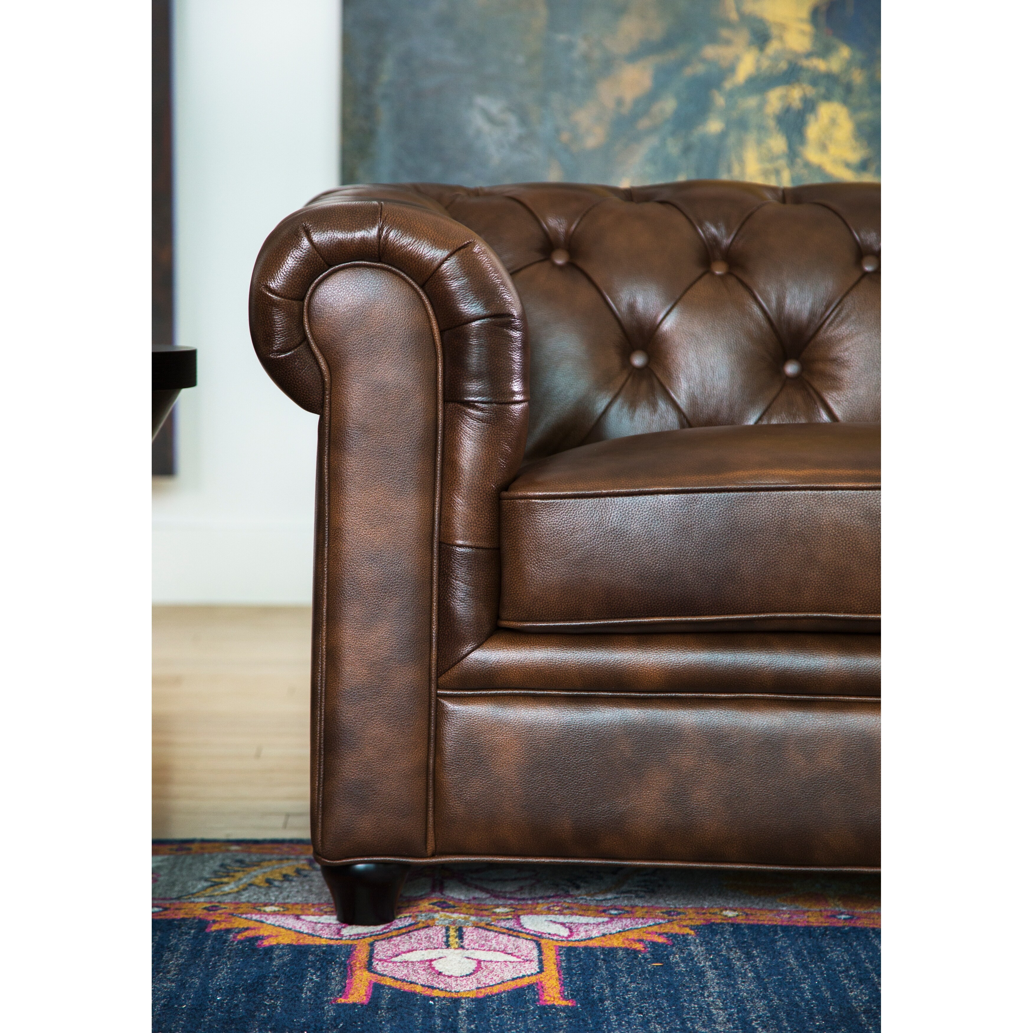 Abbyson Tuscan Top Grain Leather Button Tufted Chesterfield Sofa
