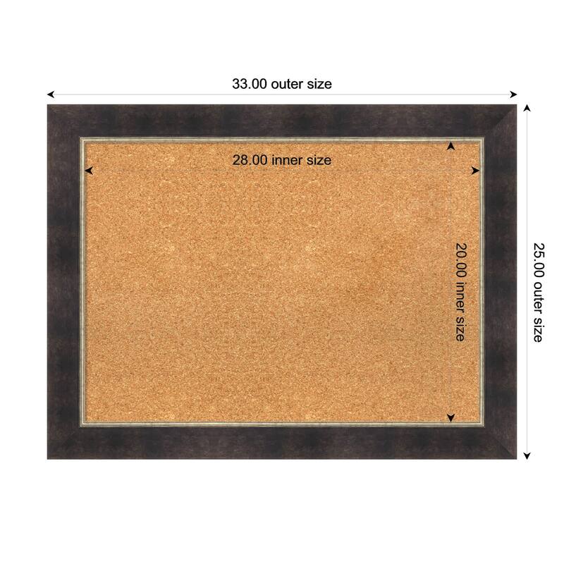 Odin Antique Bronze Wood Framed Cork Board - Bulletin Board, Organization Board, Pin Board - Natural - 33 x 25 in