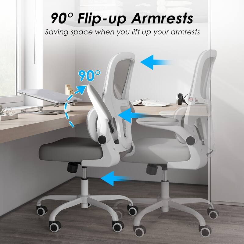Office Chair, Mesh Ergonomic Office Chair with Lumbar Support, Comfy Computer Desk Chair with Flip Armrest Rolling Wheels
