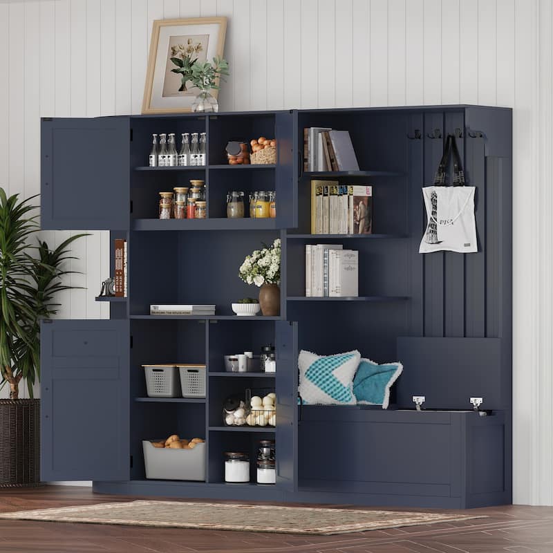 Versatile Left-Right Combination Hall Cabinet with 4 Hooks and Hall Tree 2-in-1, Can Be Used Separately