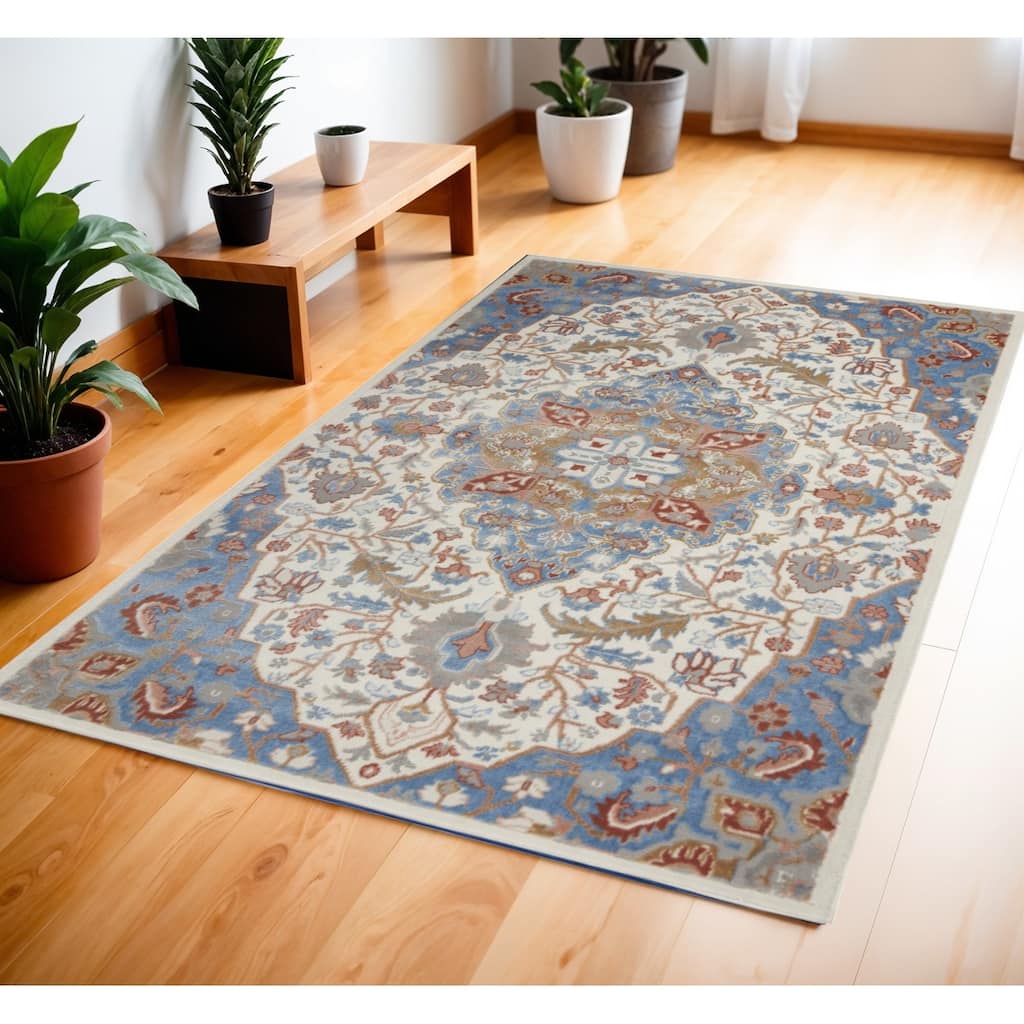 Duda Power Loomed Floral Non Skid Stain Resistant Low Pile Area Rug By HomeRoots - 72' X '48' X '0.25