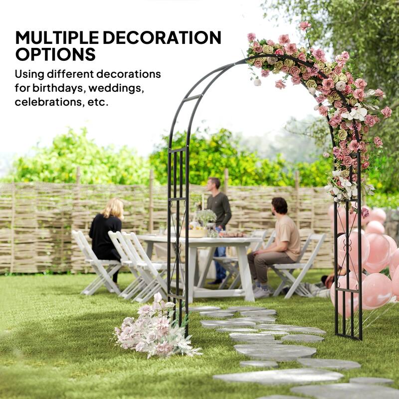 Black Steel Garden Arch Trellis Powder-Coated Outdoor Arbor for Climbing Plants Walkways Patios - 59.1" W x 15.7" D x 87.8" H