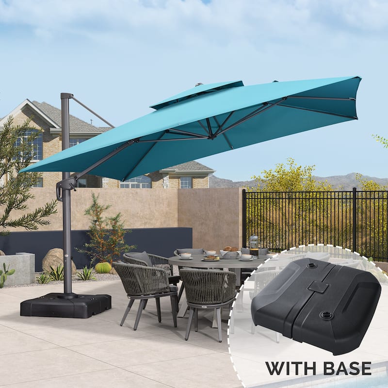PURPLE LEAF 12ft Square Cantilever Umbrellas with Tilt-and-Crank with Base