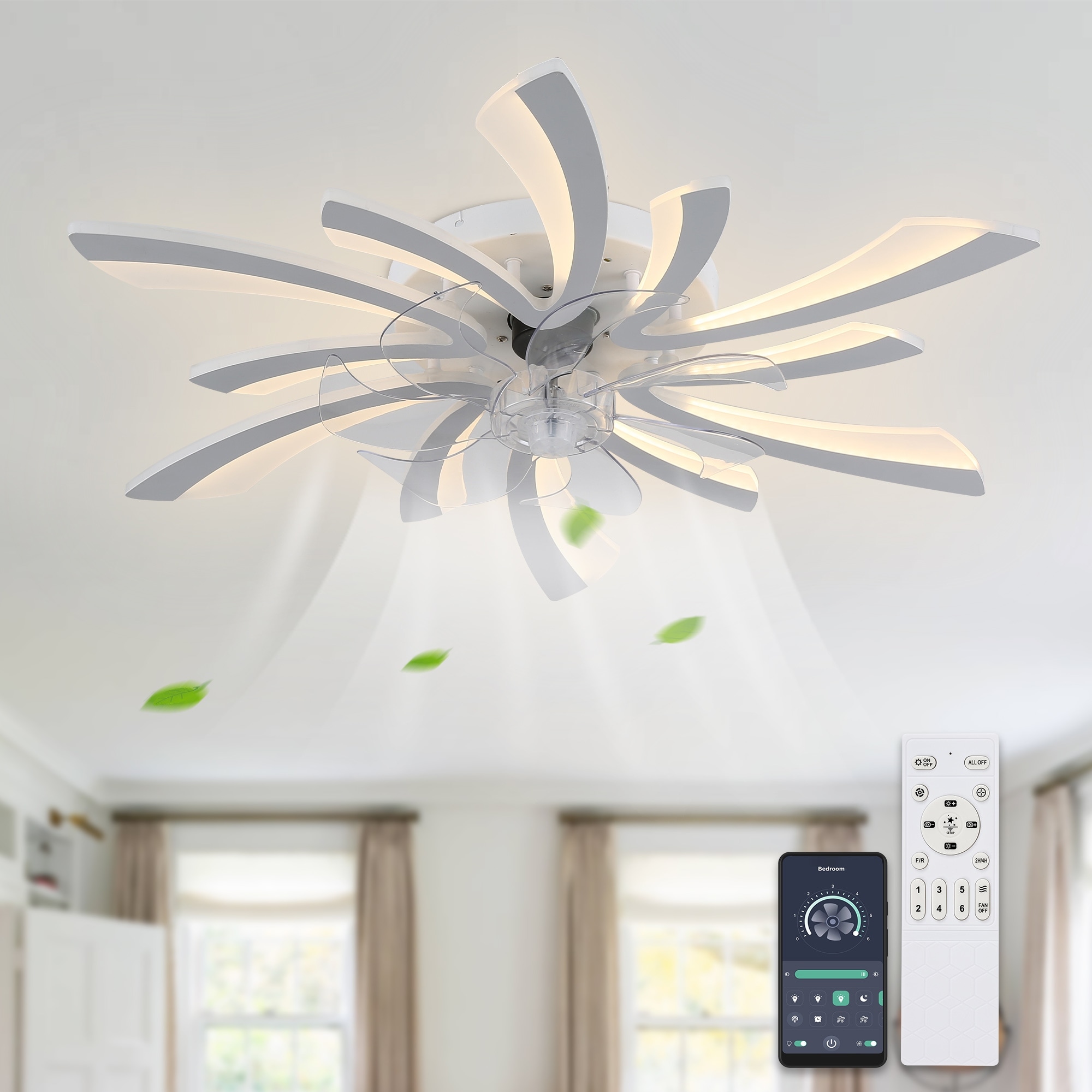 Cusp Barn 30-In Modern Ceiling Fan with Lights and APP Control, Dimmable LED Lighting Fixture, 6 Speeds Hanging Lamp for Bedroom