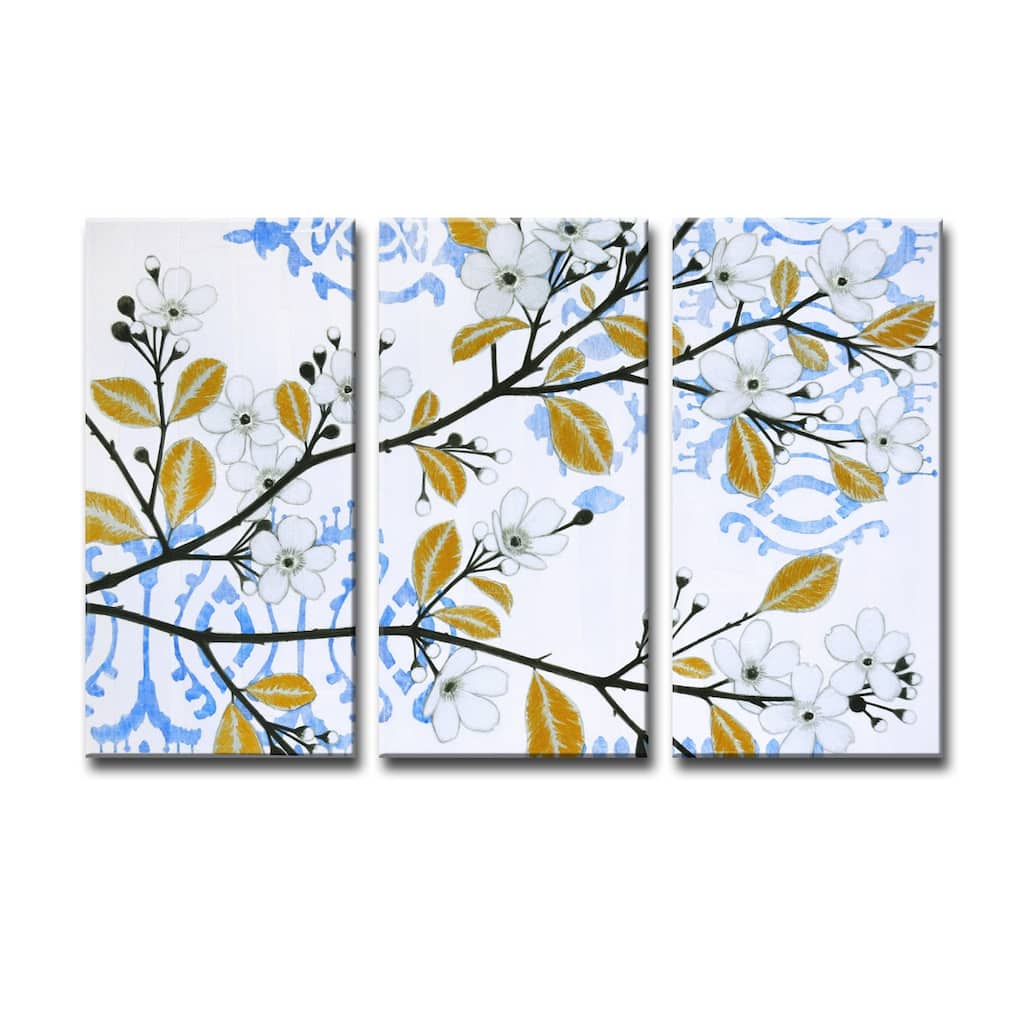 'Ikat Cherry Blossom' 3 Piece Wrapped Canvas Wall Art Set by Norman Wyatt Jr.