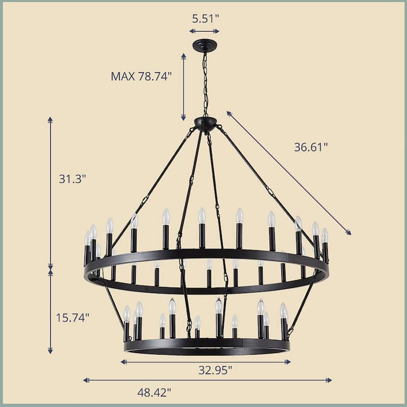 Large Black Wagon Wheel Chandelier Farmhouse Pendant Light Fixture