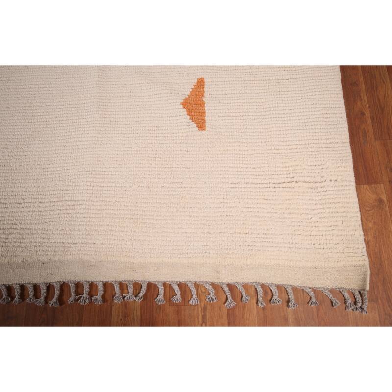 Ivory Palace Size Moroccan Oriental Area Rug Hand-Knotted Wool Carpet - 11'10"x 18'7"