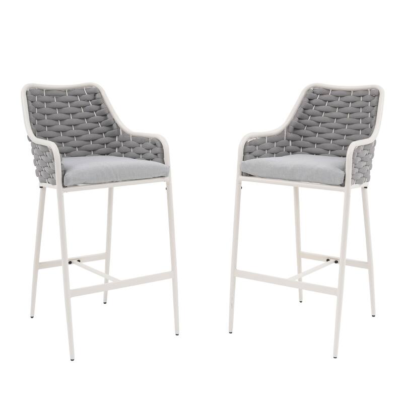 Outdoor Metal High Arm Barstool Chair with Cushions (set of 2)