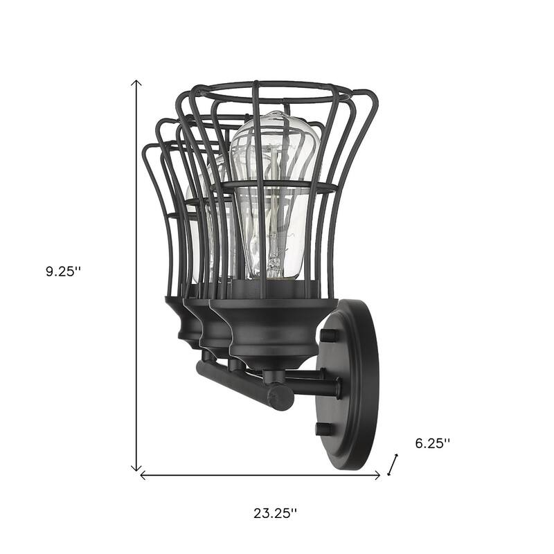Transitional Bronze 3-Light Wall Flush Mount Sconce with Matte Black Cage Shades and Damp Rated E26 Base