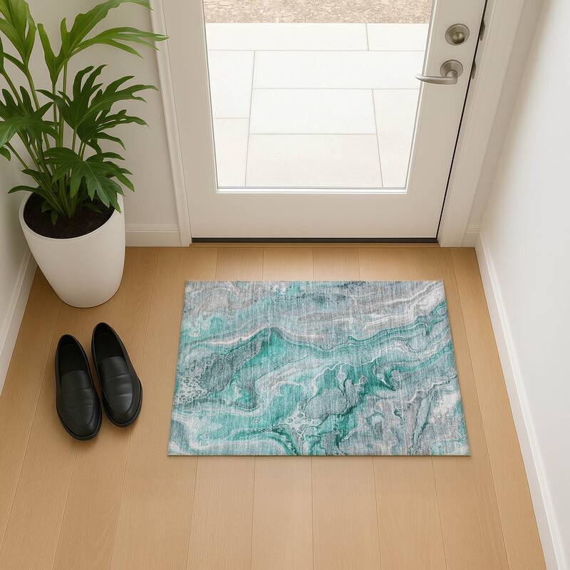 Premium Washable Super Soft Modern Glam Mayfield Rug - Teal - 1'8" x 2'6"