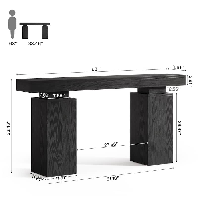 Industrial Sofa Console Table with Double Pedestal for Entryway