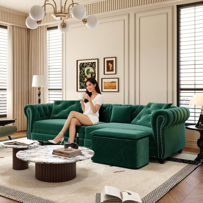 3-in-1 Pull-Out Convertible Sleeper Sofa Bed with Movable Ottoman