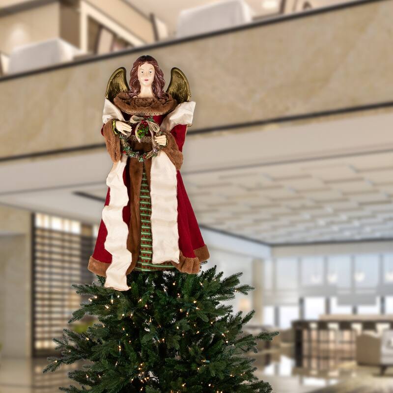 Angel with Wings Commercial Size Christmas Tree Topper - 3' - Brown and Red - Unlit