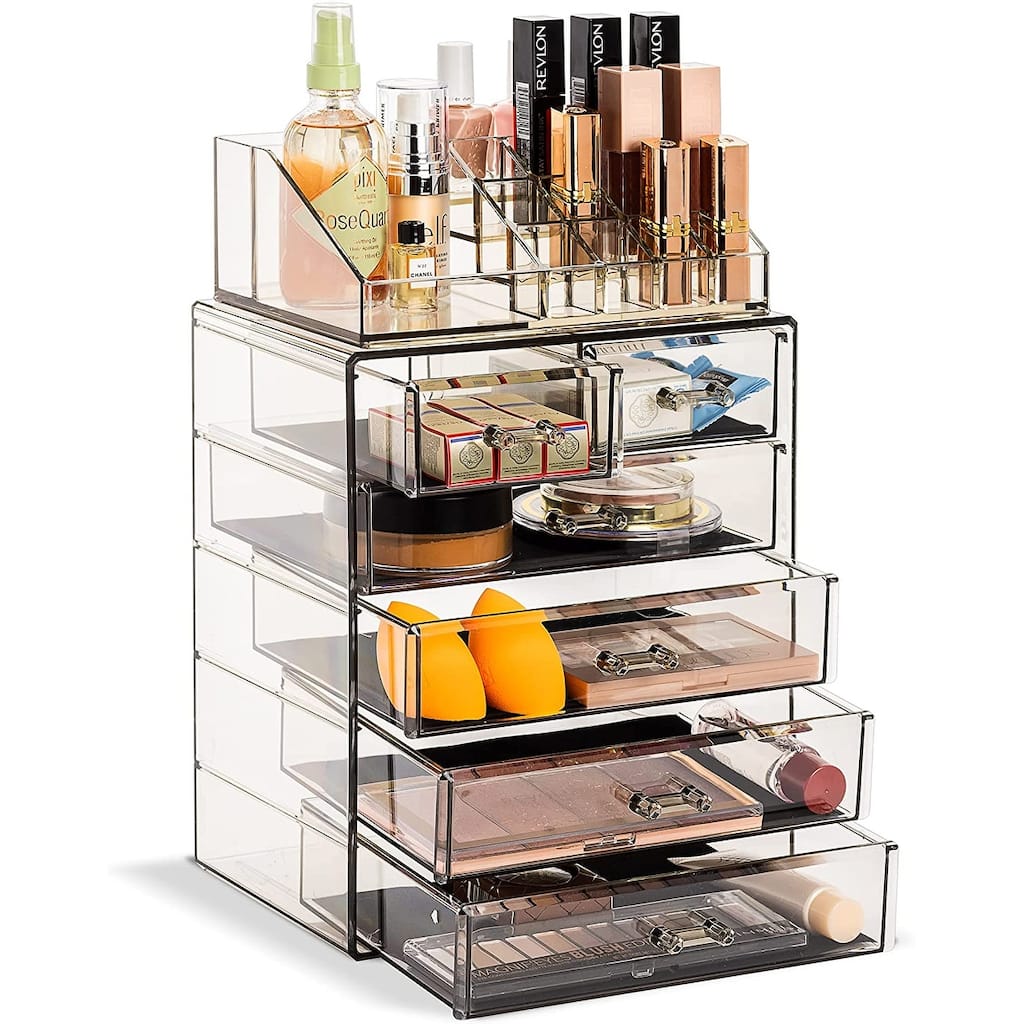 Acrylic Cosmetics Makeup Storage Case Display Set - 6 Drawers & Slots